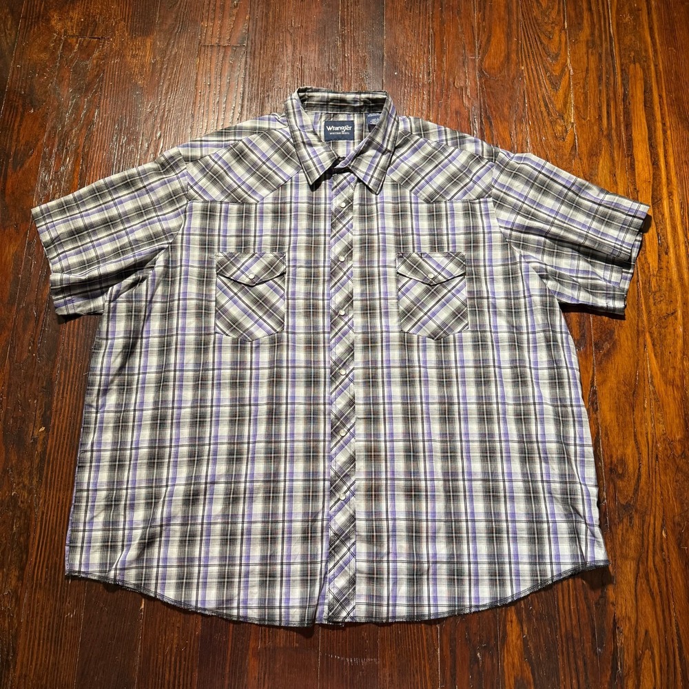 Wrangler Pearl Snap Shirt Mens 3XB Black Blue White Plaid Western Cowboy 90s‎